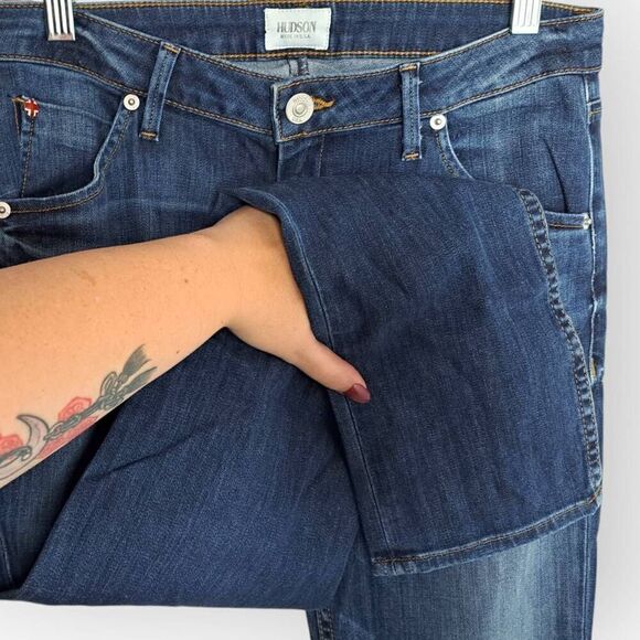 Hudson Women's Jax Boyfriend Skinny Soft Blue Jeans Distressed Flap Pocket size - Picture 3 of 9
